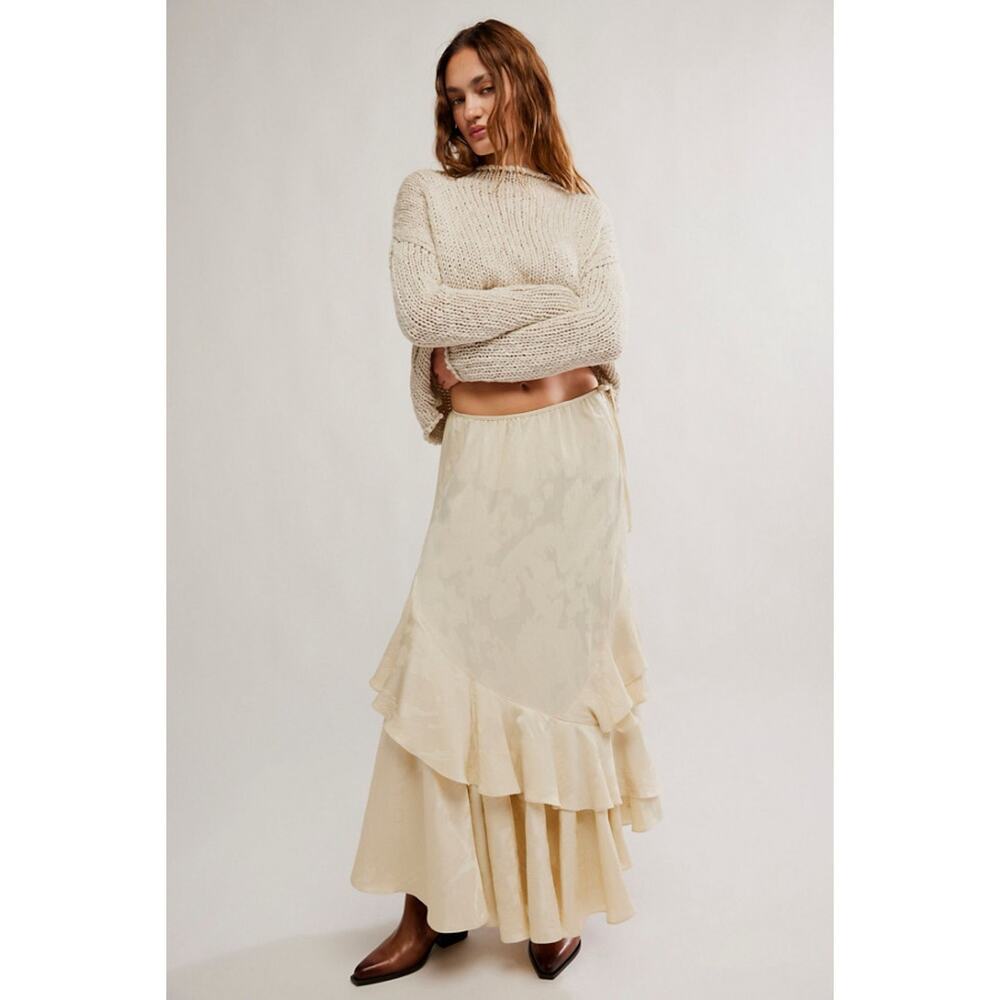 NWT Free People Autumn Promenade Ruffle Maxi Skirt Ivory Size 2